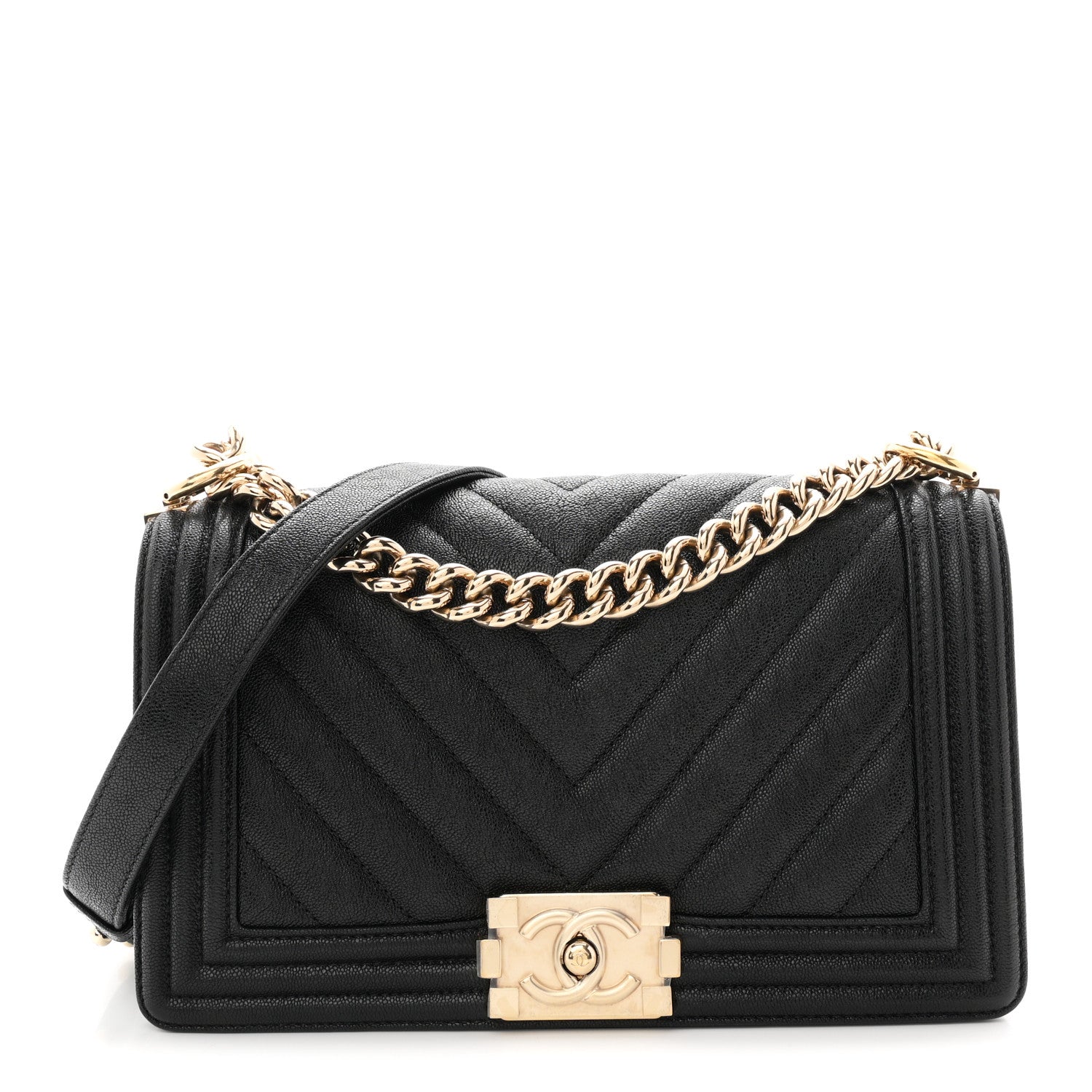 Chanel Iridescent Caviar Chevron Quilted Medium Boy Flap Black 1 of 10