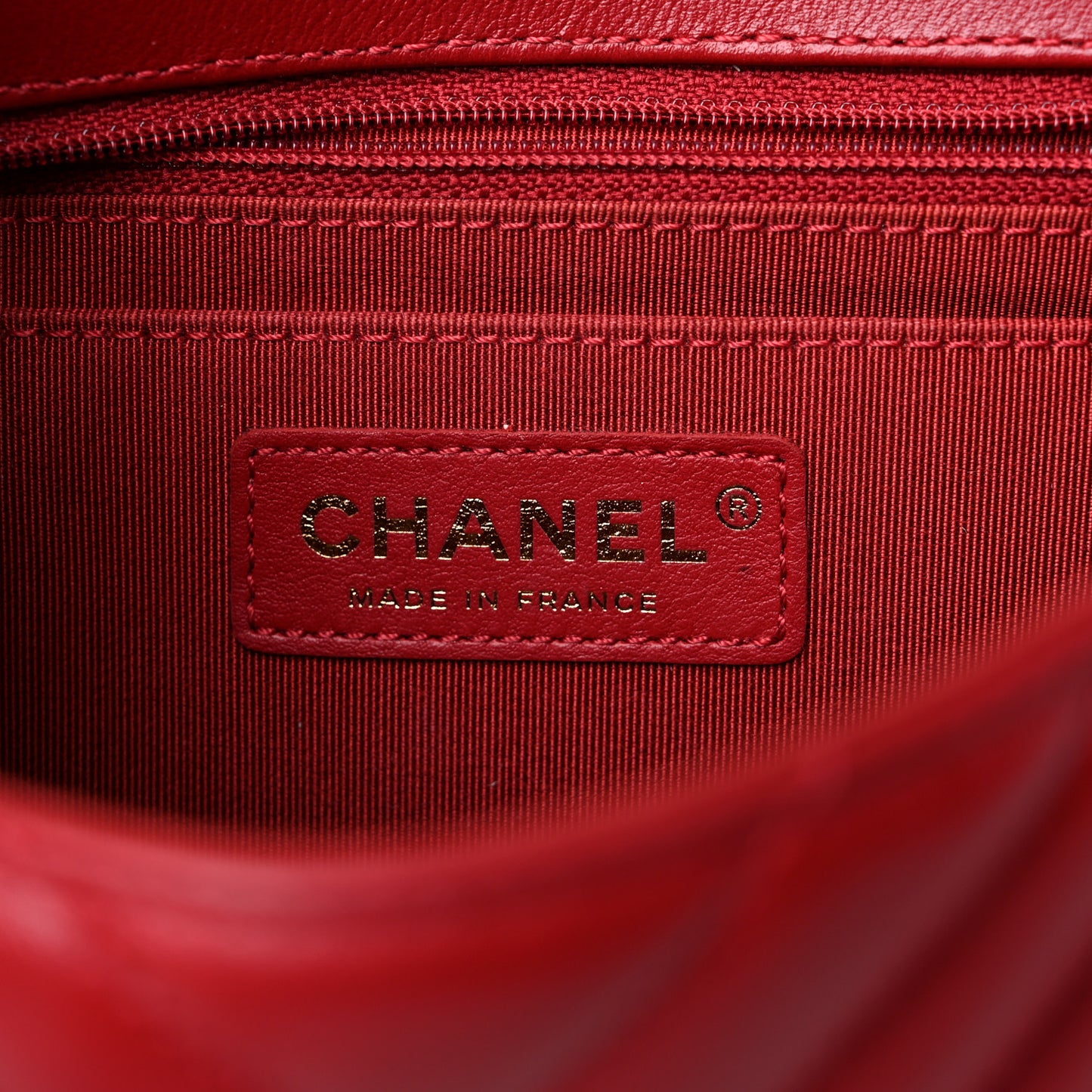 Calfskin Chevron Quilted Mini Statement Flap Red