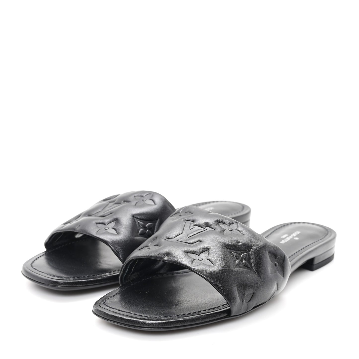 Lambskin Embossed Monogram Revival Flat Mules 37 Black