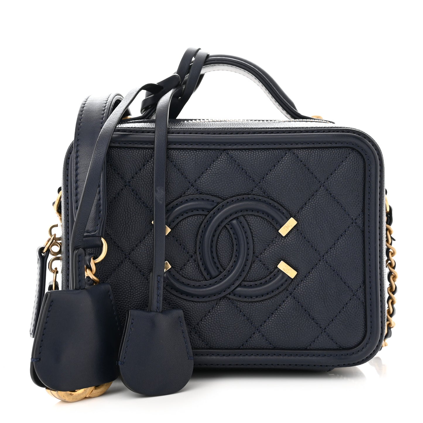 Caviar Quilted Small CC Filigree Vanity Case Navy