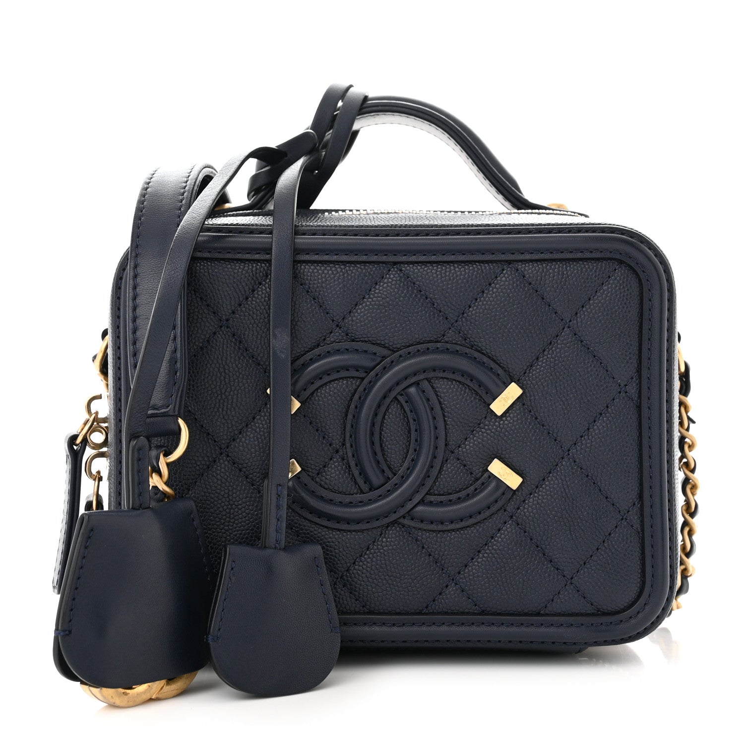 Chanel Caviar Quilted Small CC Filigree Vanity Case Navy 1 of 13