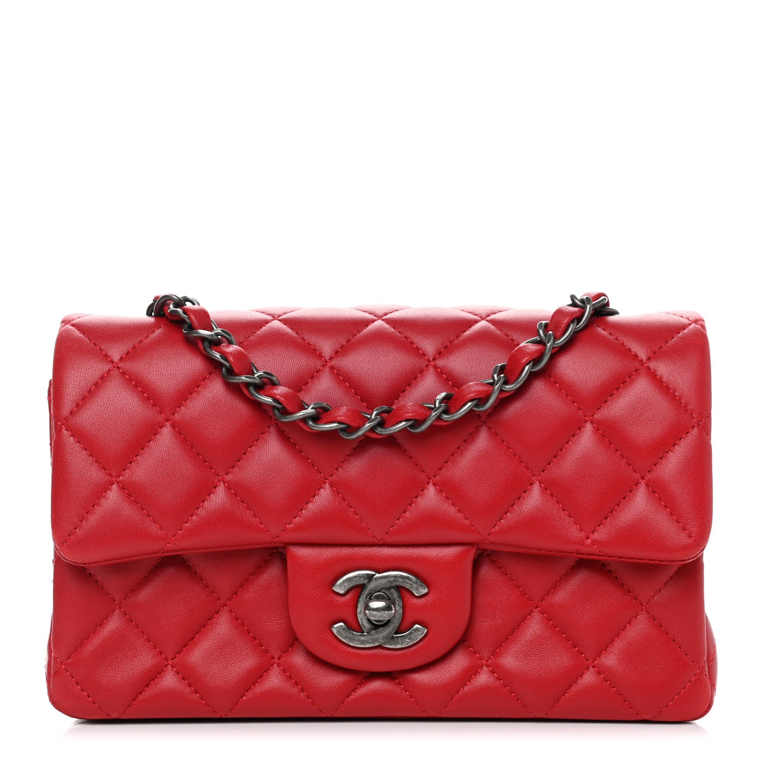 Chanel Lambskin Quilted Mini Rectangular Flap Red 2 of 10