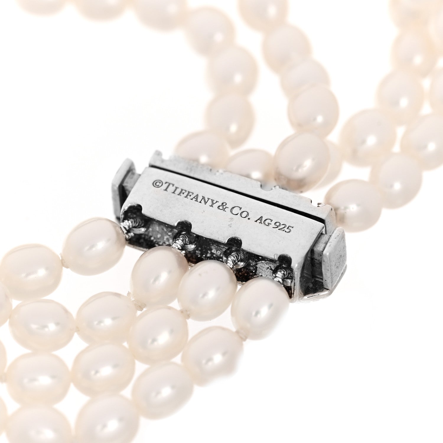 Tiffany Sterling Silver Onyx Freshwater Pearl 5-6mm Ziegfeld Four Strand Bracelet 3 of 3