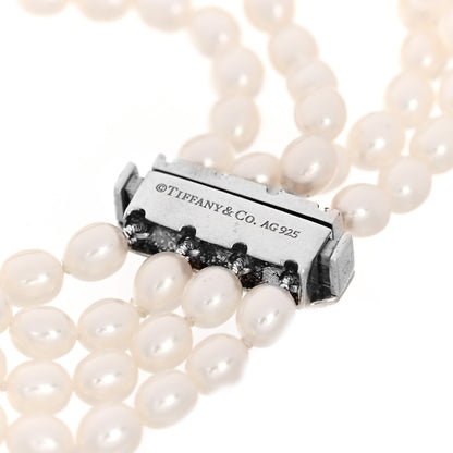 Tiffany Sterling Silver Onyx Freshwater Pearl 5-6mm Ziegfeld Four Strand Bracelet 3 of 3