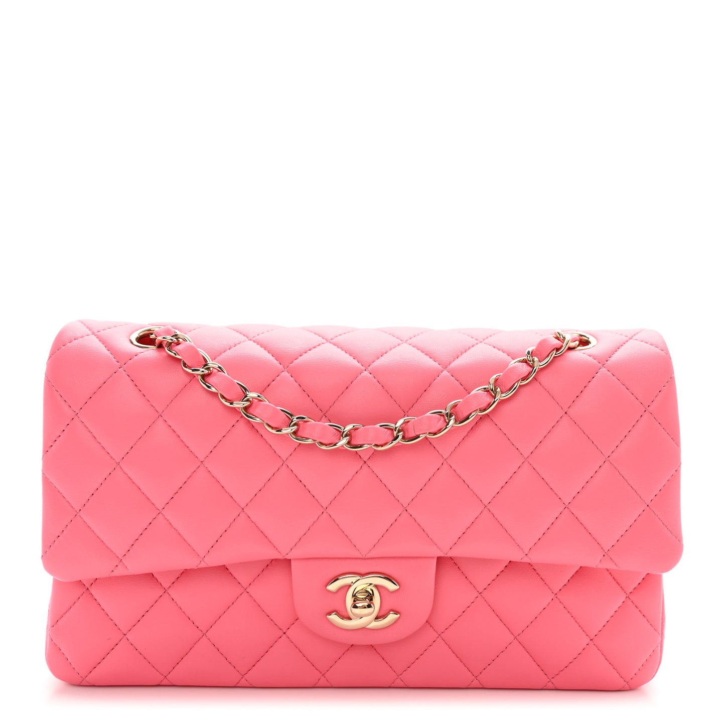 Lambskin Quilted Medium Double Flap Pink