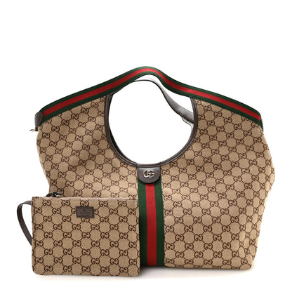 Gucci GG Monogram Web Large Giglio Tote Beige Brown 3 of 10