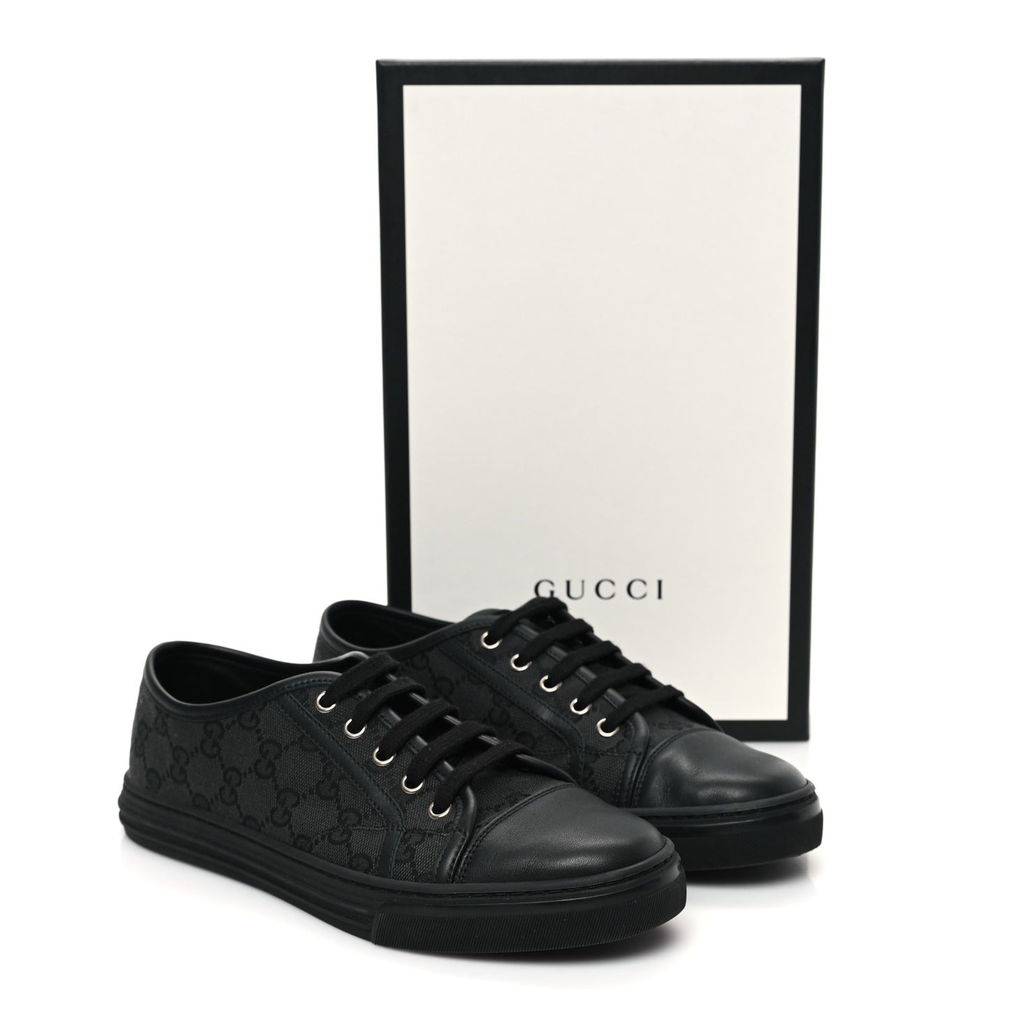 GG Monogram Calfskin Womens Low Top Sneakers 38 Piombo Black