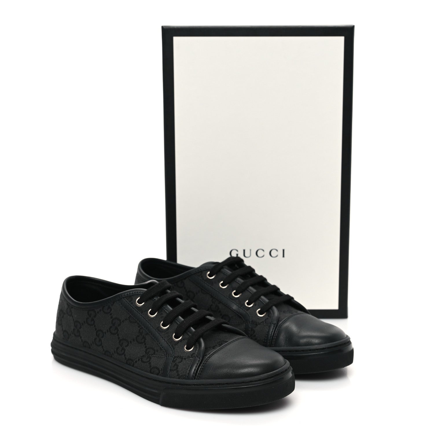 Gucci GG Monogram Calfskin Womens Low Top Sneakers 38 Piombo Black 9 of 9