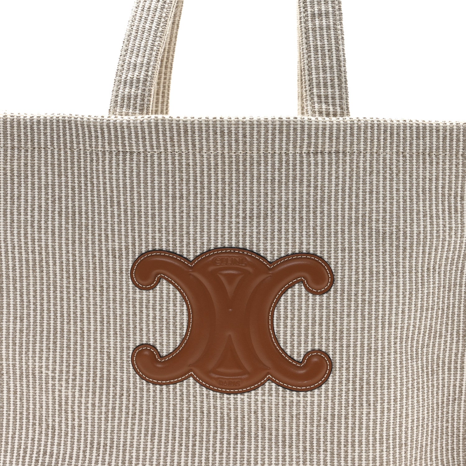 Celine Canvas Calfskin Striped Triomphe Large Cabas Beige 7 of 10