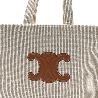Celine Canvas Calfskin Striped Triomphe Large Cabas Beige 7 of 10