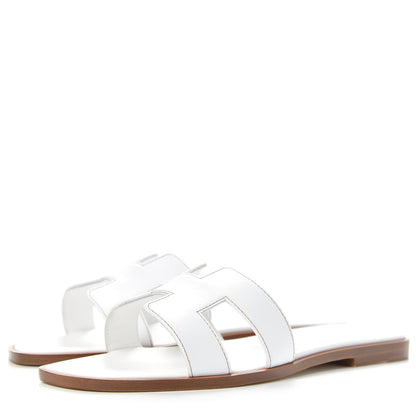 Hermes Box Calfskin Oran Sandals 37 White 3 of 9