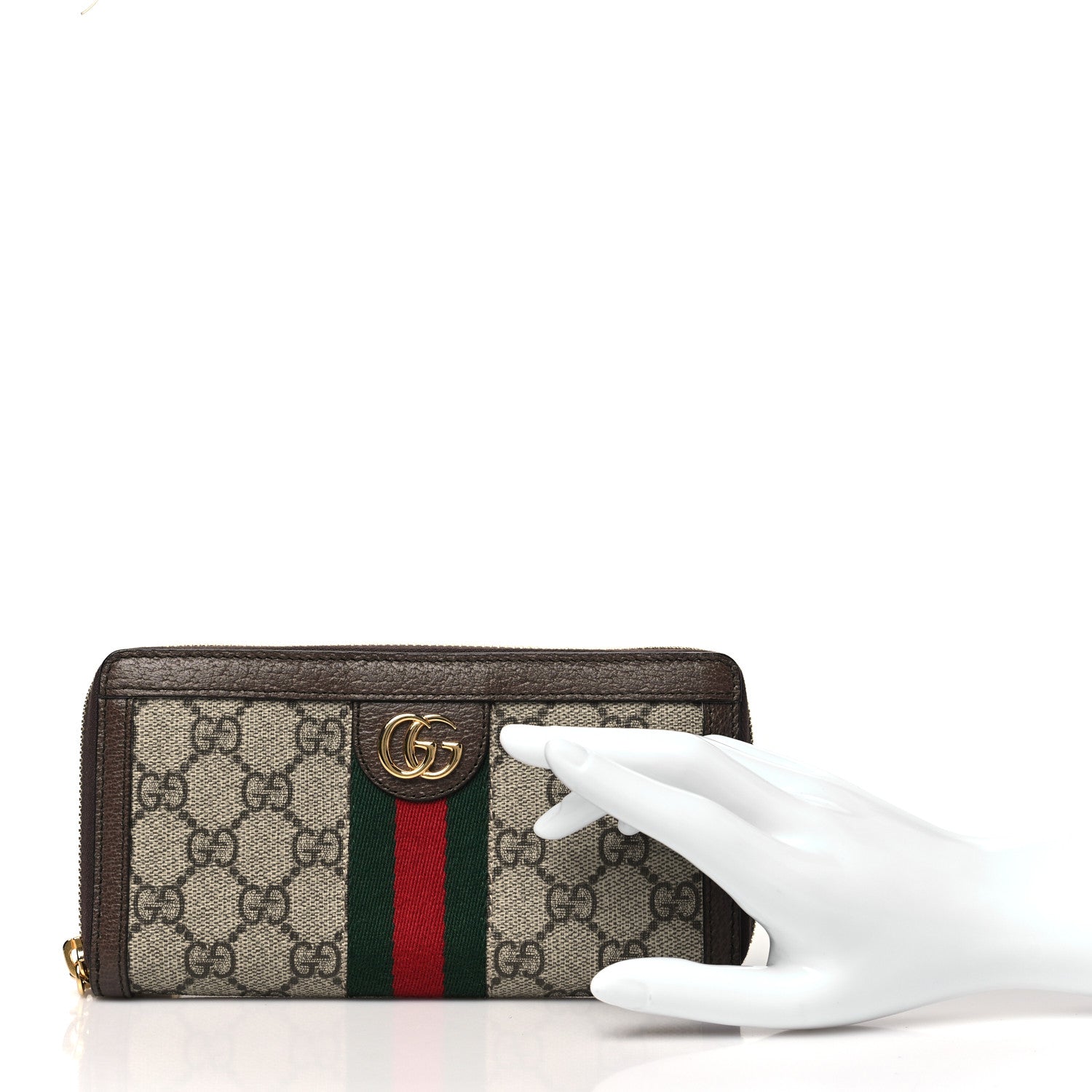Gucci GG Supreme Monogram Web Ophidia Zip Around Wallet Brown 2 of 8