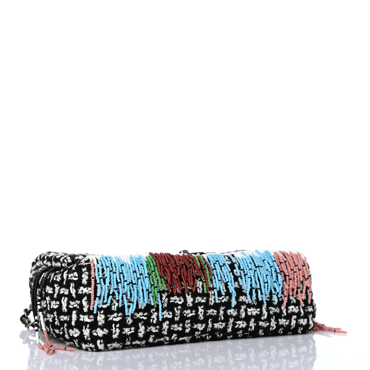 Chanel Tweed Beaded Fringe Flap Black White 3 of 5