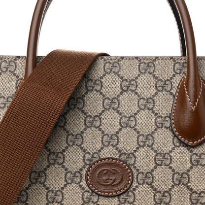 Gucci GG Supreme Monogram Textured Dollar Calfskin Web Medium Retro Interlocking G Vertical Tote Bag Beige Ebony Brown Sugar 8 of 10