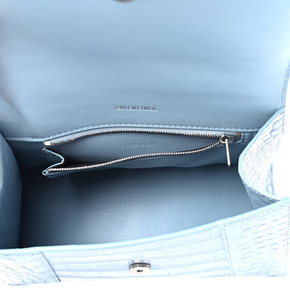 Balenciaga Shiny Calfskin Crocodile Embossed Small Hourglass Top Handle Bag Blue Grey 4 of 4