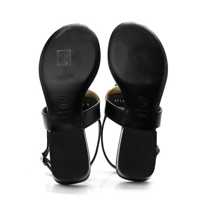 Chanel Lambskin Camellia Thong Sandals 36.5 Black White 6 of 10