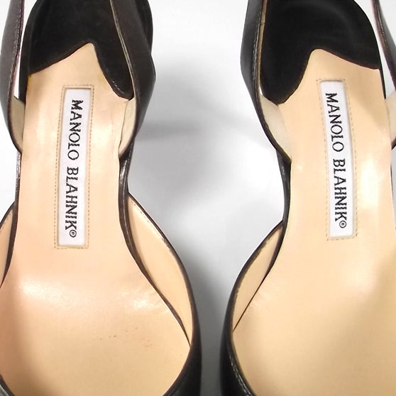 FASHIONPHILE MANOLOBLAHNIKLeatherCarolyneSlingbackPumps36DarkBrown 6 of 8