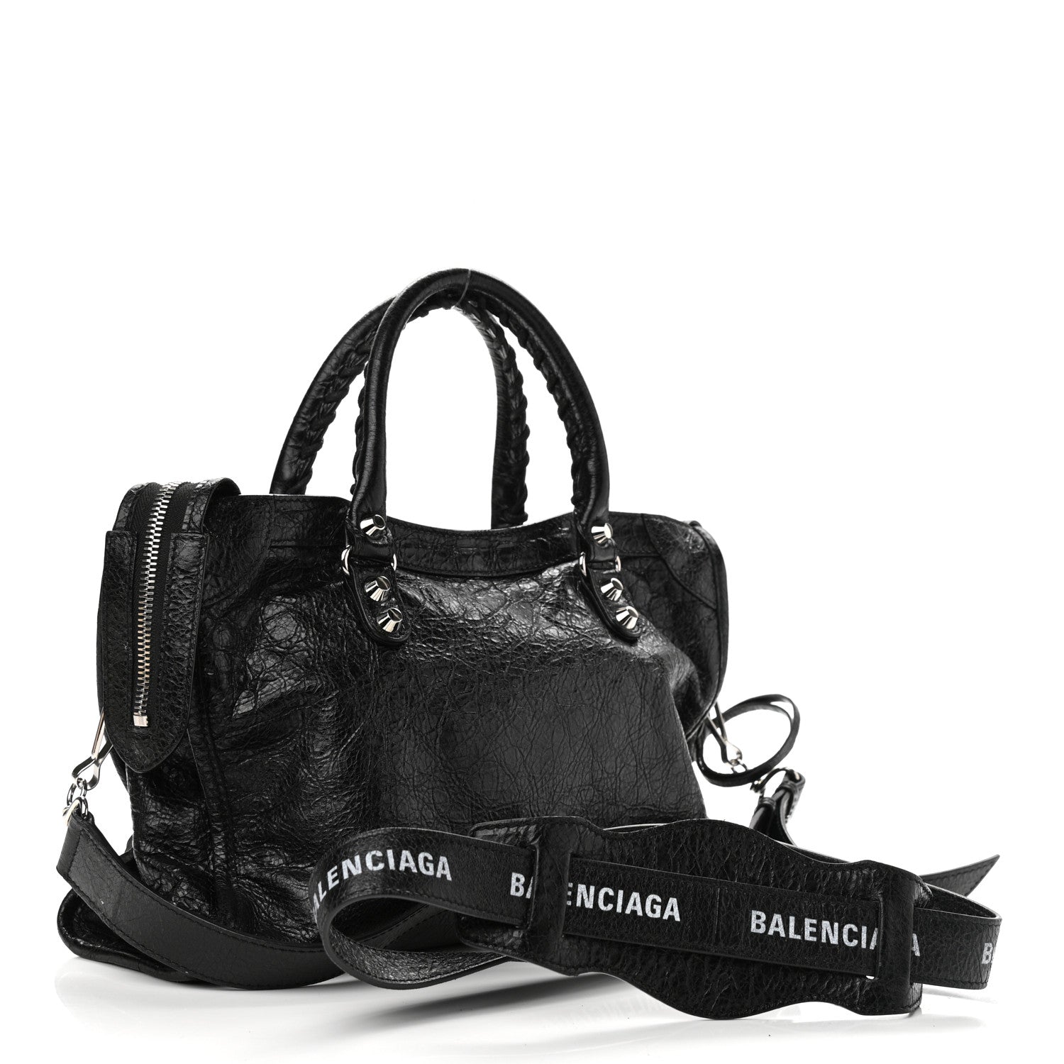 Balenciaga Agneau Classic Silver Hardware S City Logo Strap Black White 2 of 9