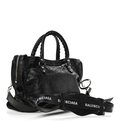 Balenciaga Agneau Classic Silver Hardware S City Logo Strap Black White 2 of 9