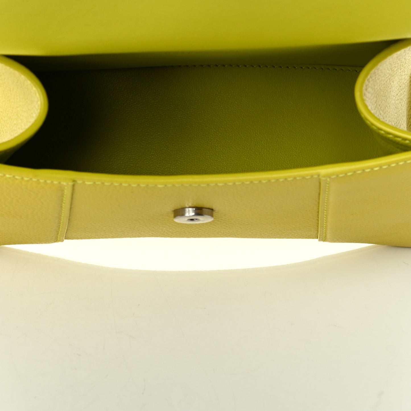 Grained Calfskin Hourglass Top Handle Bag XS Lime