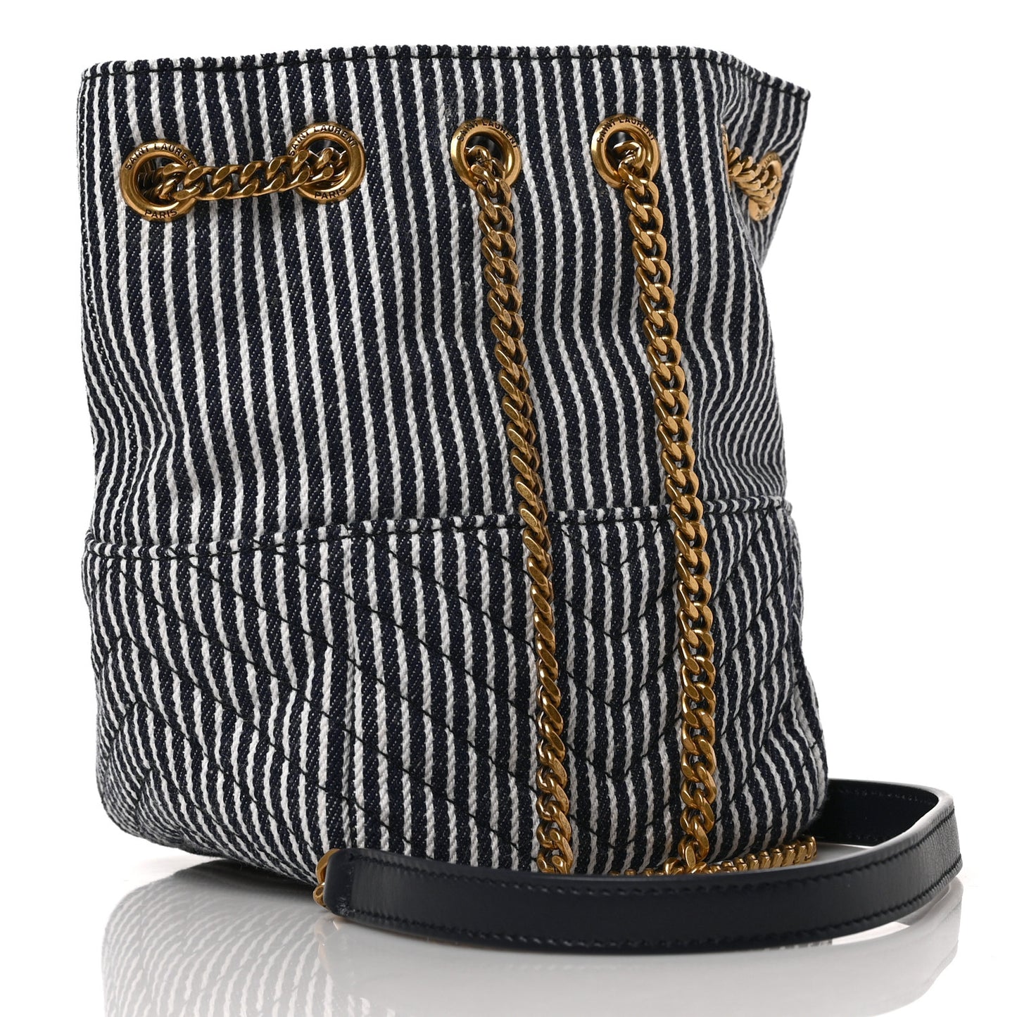 Canvas Striped Nano Joe Bucket Bag Deep Marine Cream