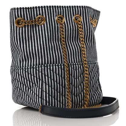 Saint Laurent Canvas Striped Nano Joe Bucket Bag Deep Marine Cream 3 of 9