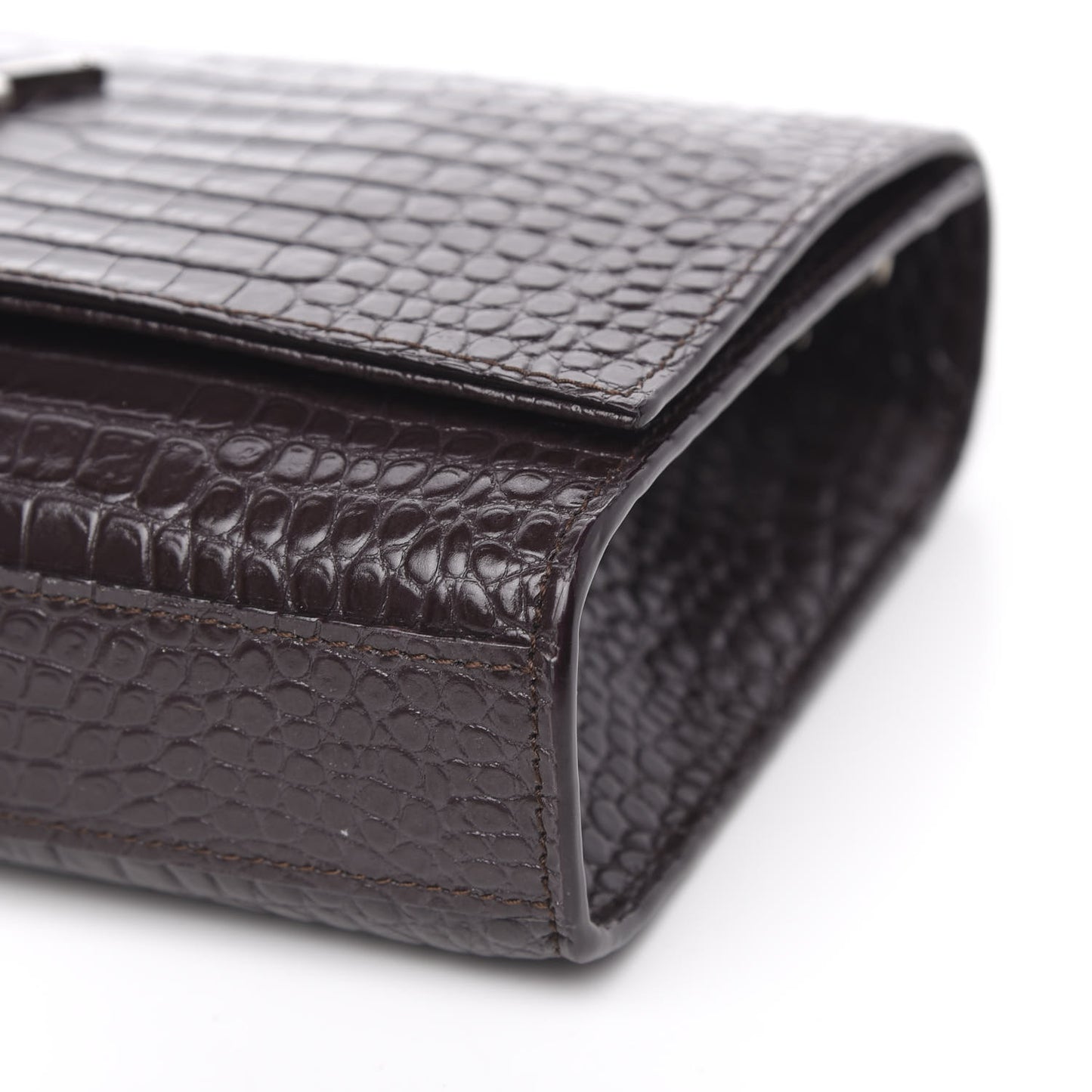 Calfskin Crocodile Embossed Medium Classic Monogram Kate Tassel Satchel Amaranto