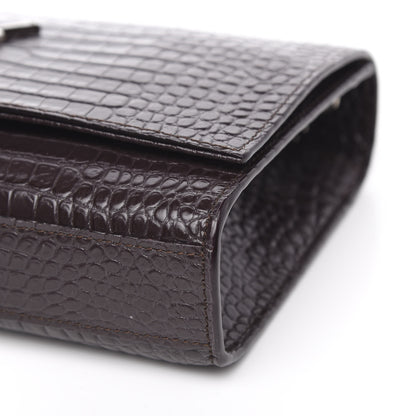 Saint Laurent Calfskin Crocodile Embossed Medium Classic Monogram Kate Tassel Satchel Amaranto 9 of 10