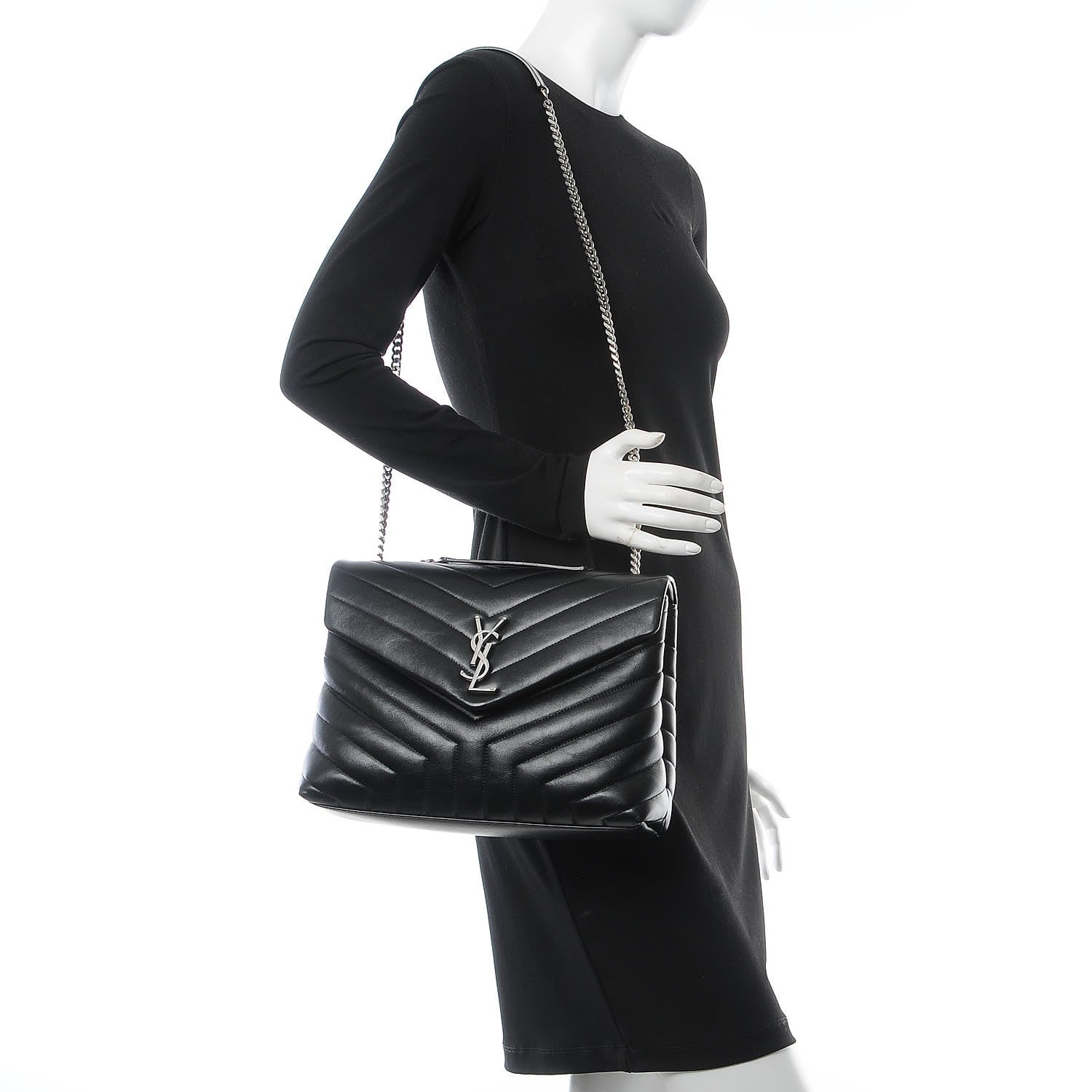 Saint Laurent Calfskin Y Quilted Monogram Medium Loulou Chain Satchel Black 2 of 7