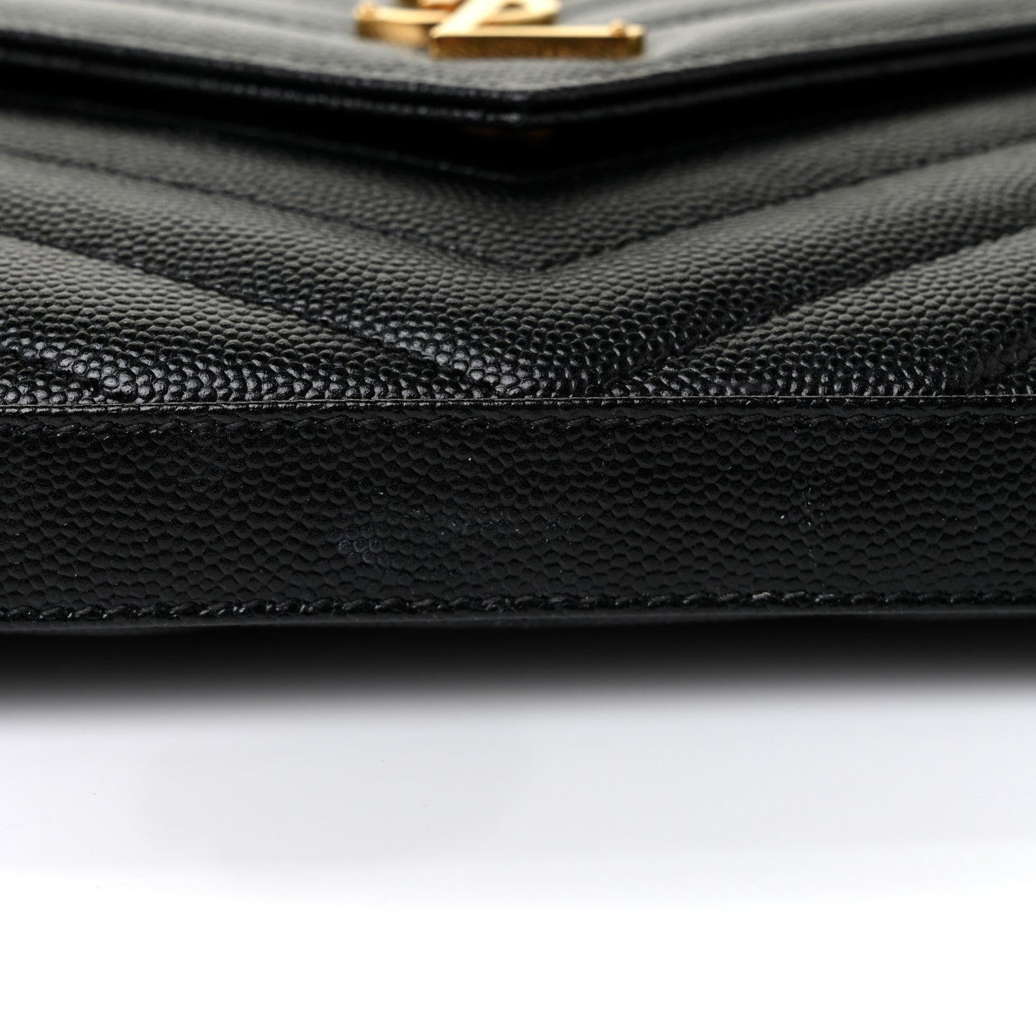 Saint Laurent Grain De Poudre Matelasse Chevron Monogram Chain Wallet Black 16 of 19