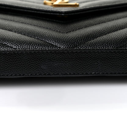 Saint Laurent Grain De Poudre Matelasse Chevron Monogram Chain Wallet Black 16 of 19