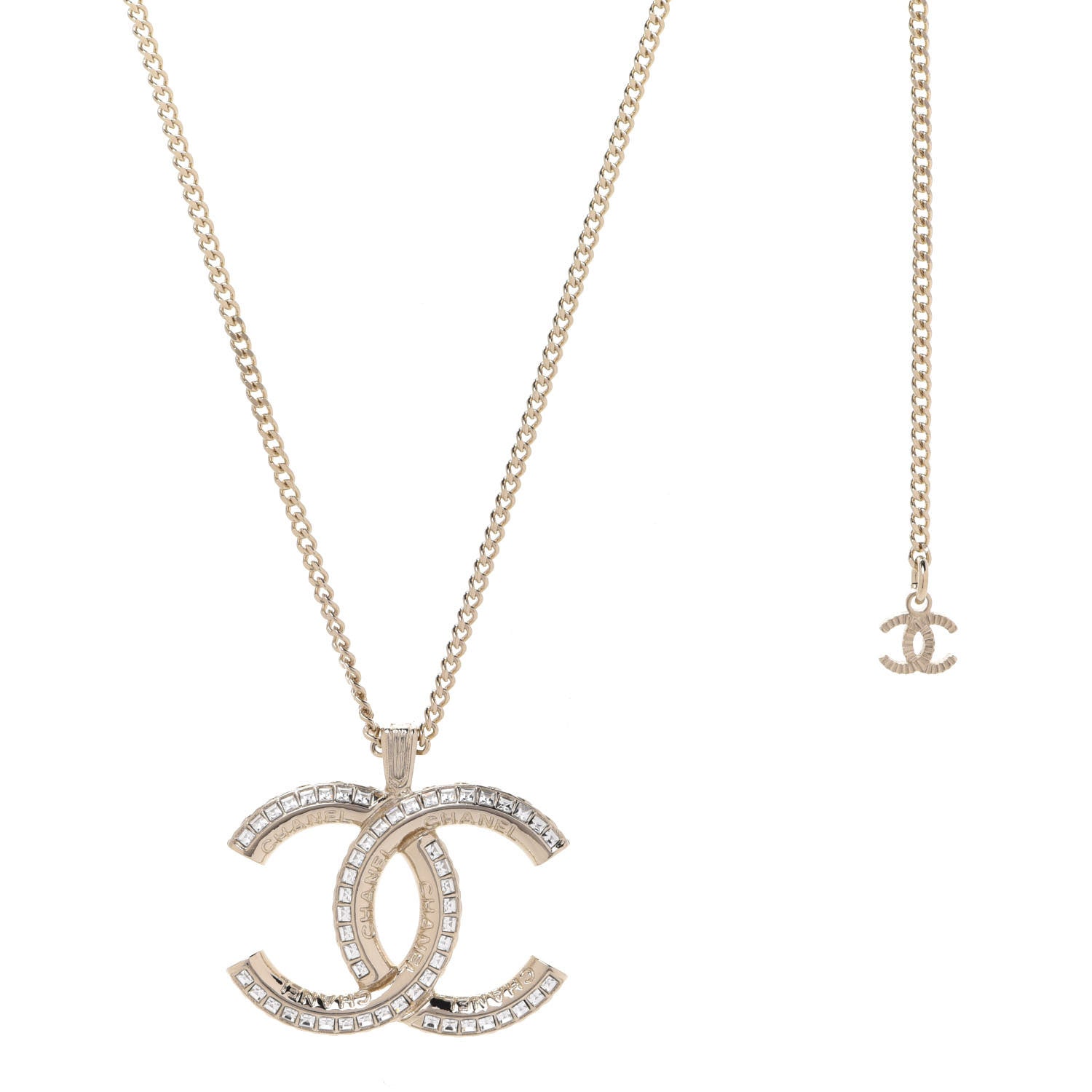 Chanel Crystal CC Chain Necklace Gold 1 of 6