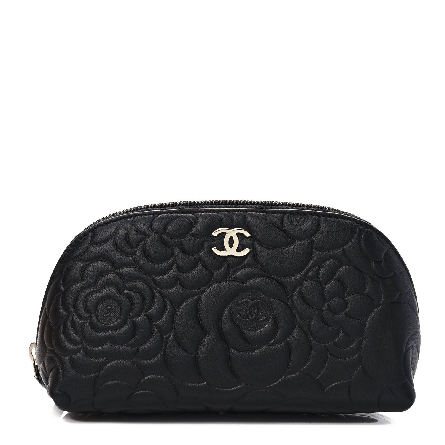 Chanel Lambskin Camellia Embossed Cosmetic Case Black 1 of 8