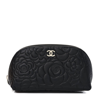Chanel Lambskin Camellia Embossed Cosmetic Case Black 1 of 8