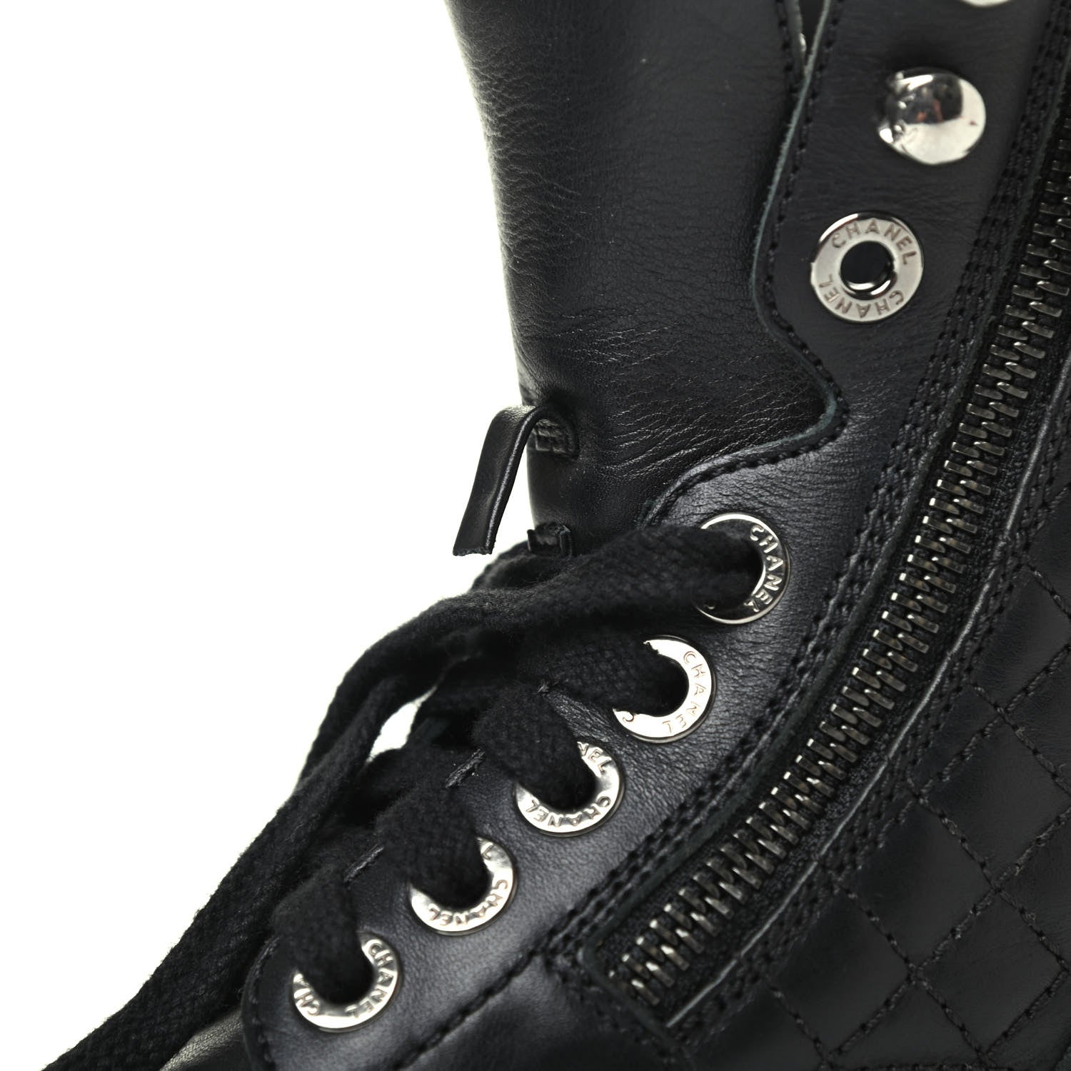 Chanel Calfskin Quilted Lace Up Combat Boots 36 Black 5 of 5