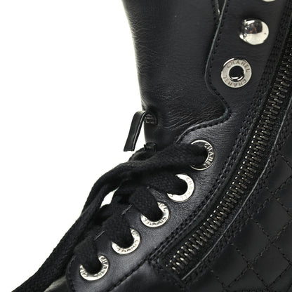 Chanel Calfskin Quilted Lace Up Combat Boots 36 Black 5 of 5