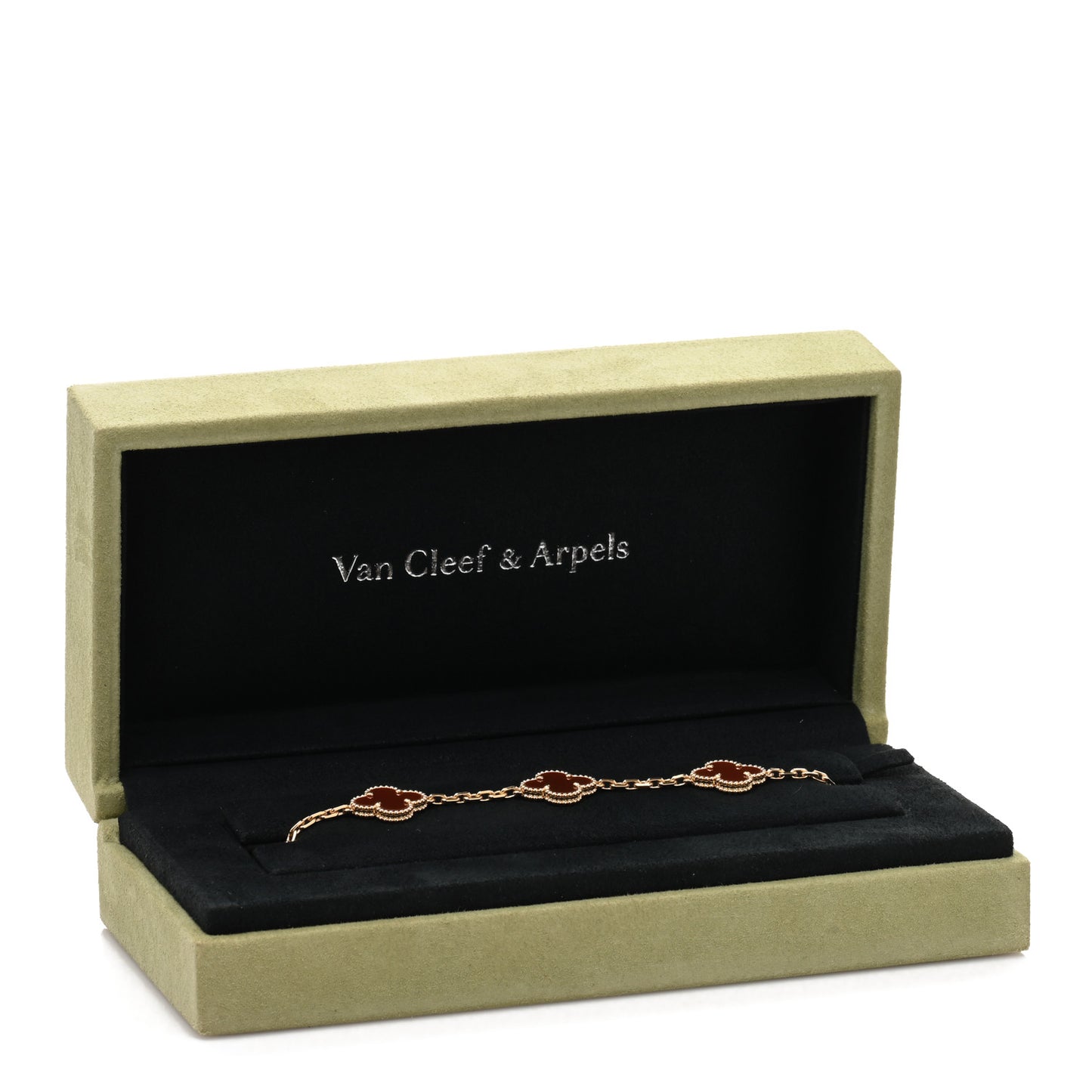 18K Yellow Gold Carnelian 5 Motifs Vintage Alhambra Bracelet