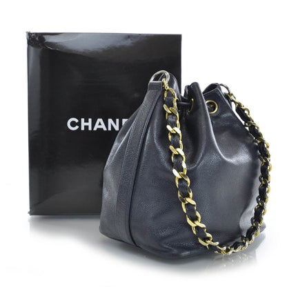 Chanel Caviar CC Drawstring Bag Navy Blue 3 of 8