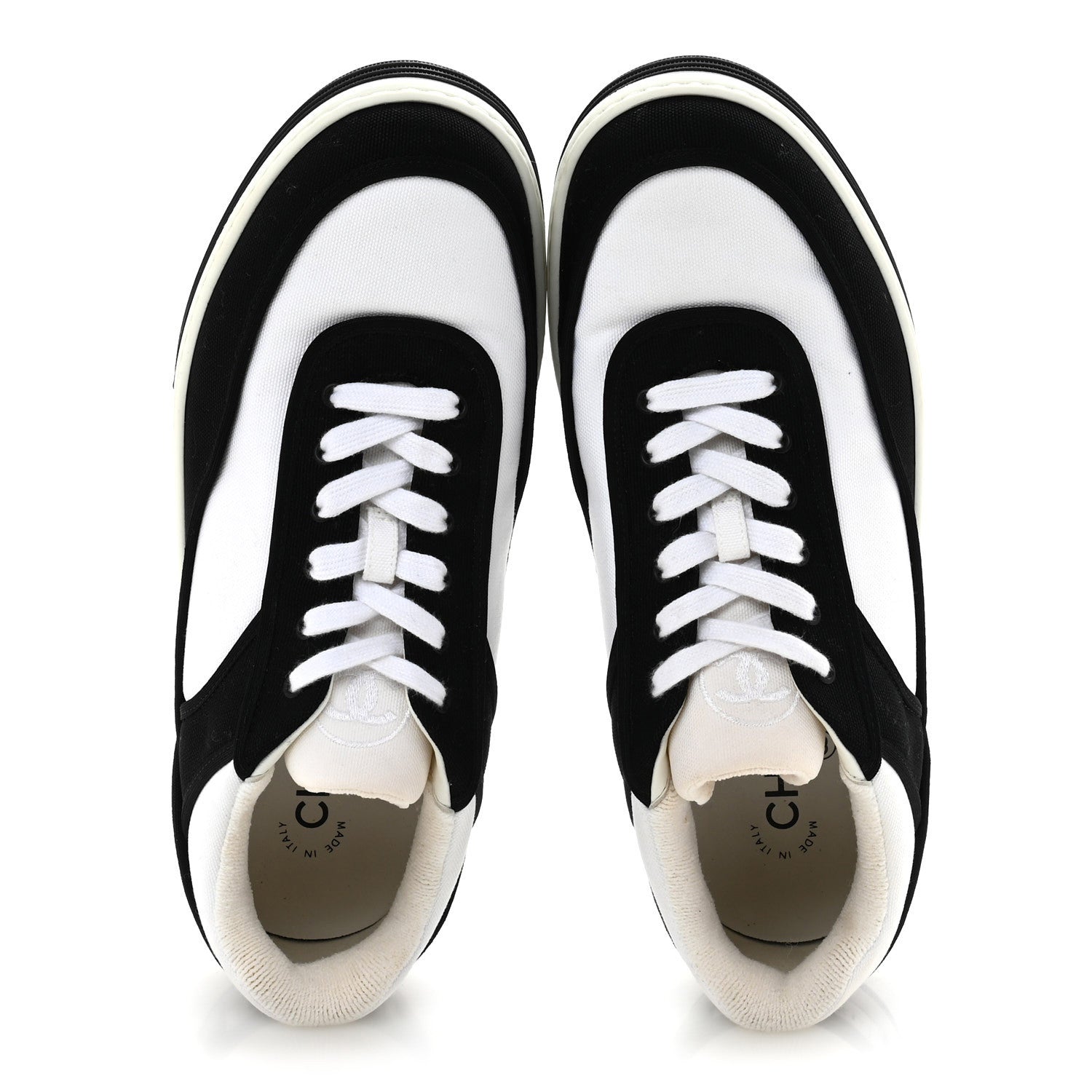 Chanel Fabric Womens Logo Sneakers 39.5 Black White 2 of 9