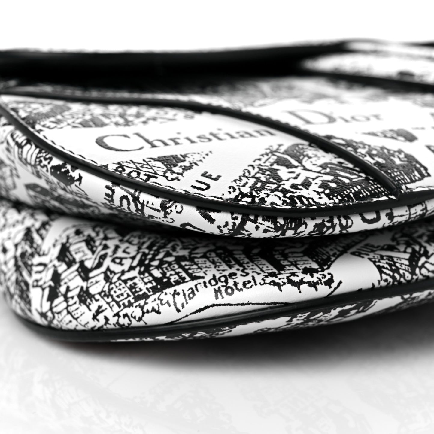 Calfskin Plan De Paris Printed Saddle Bag With Strap White Black
