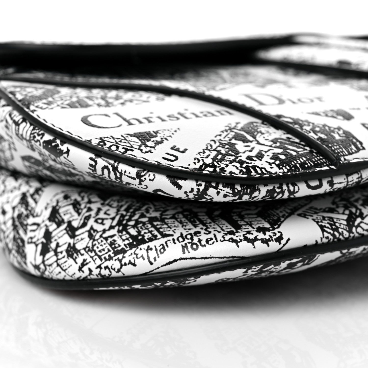 Christian Dior Calfskin Plan De Paris Printed Saddle Bag With Strap White Black 9 of 10