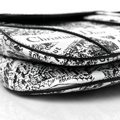 Christian Dior Calfskin Plan De Paris Printed Saddle Bag With Strap White Black 9 of 10