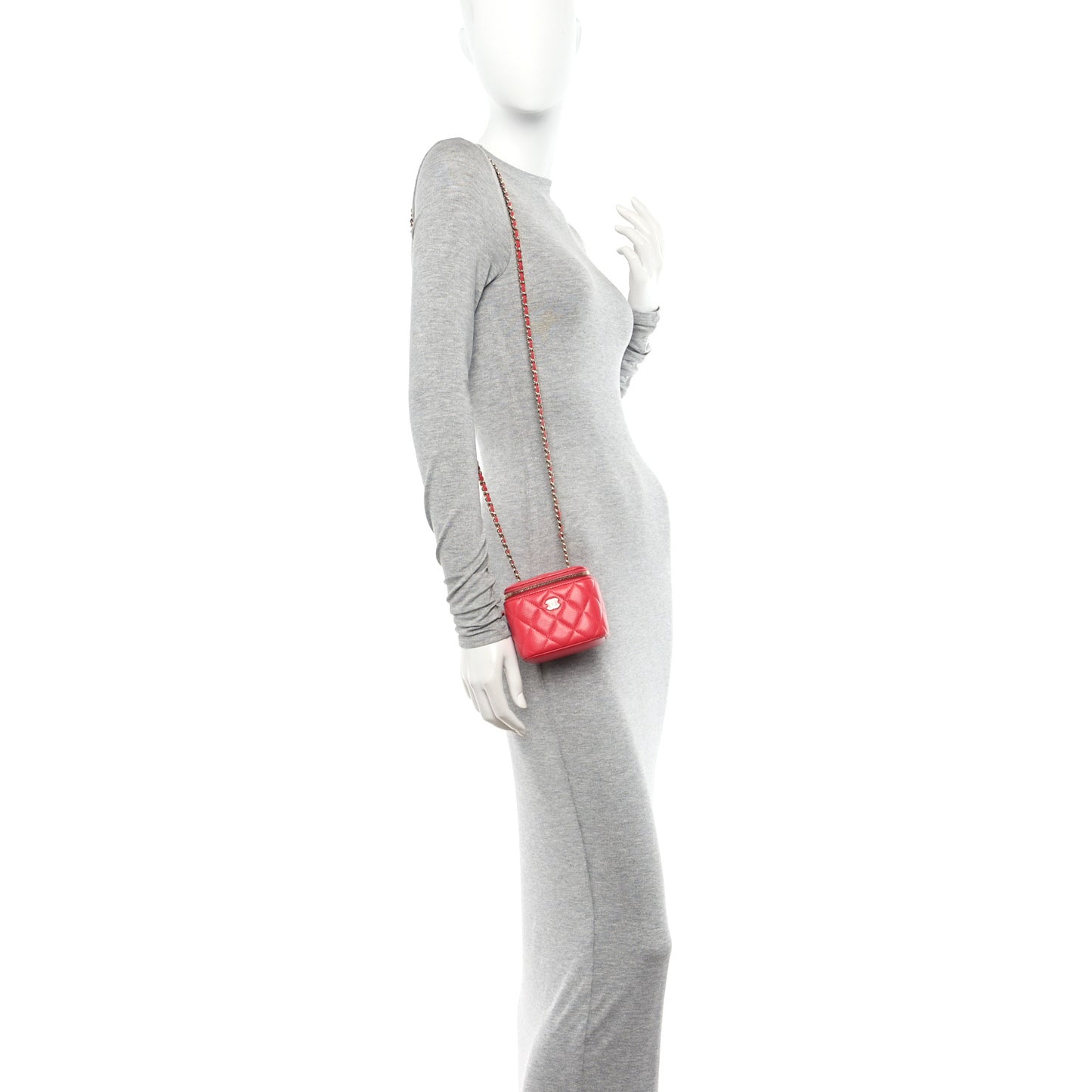 Caviar Quilted Mini Vanity Case With Chain Red