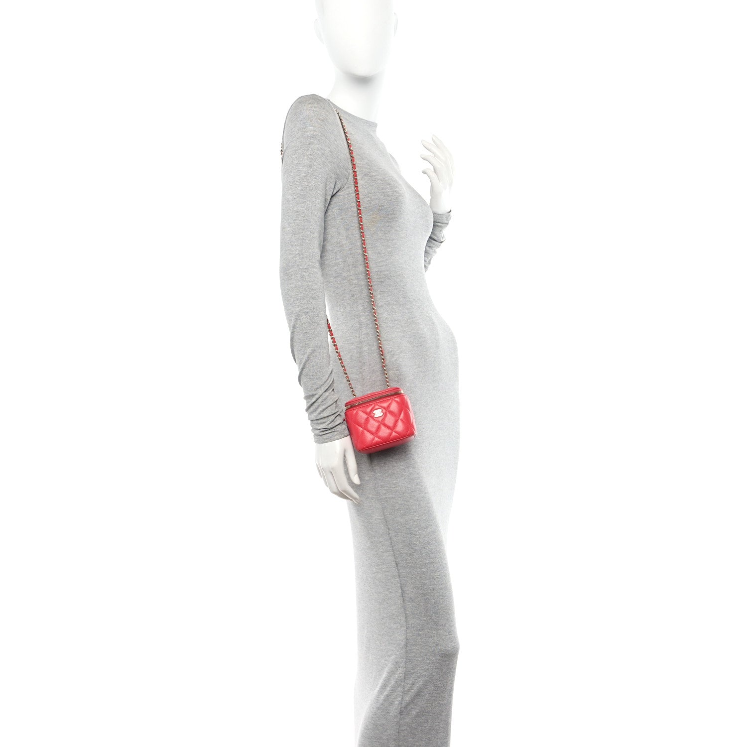 Chanel Caviar Quilted Mini Vanity Case With Chain Red 2 of 11