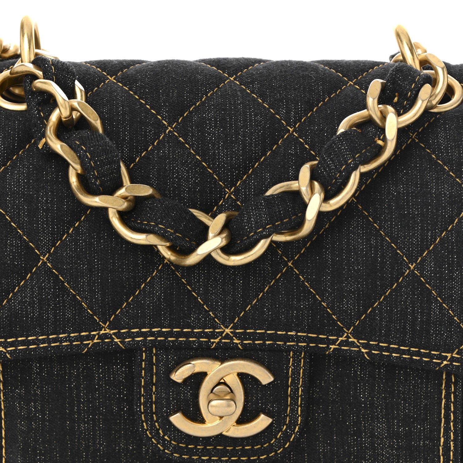 Chanel Denim Quilted Double You Mini Flap Black Golden 14 of 19