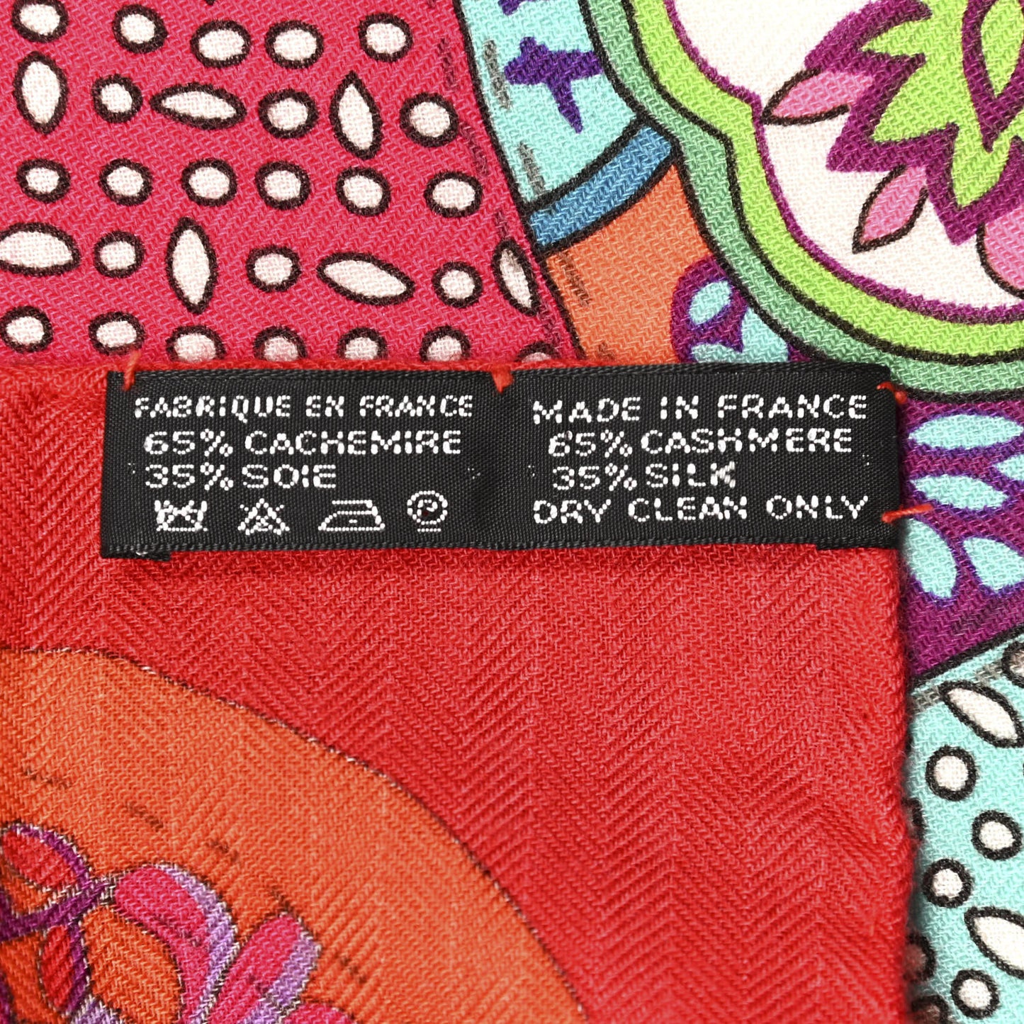 Cashmere Silk Pique Fleuri de Provence Shawl 140 Rouge Orange Turquoise