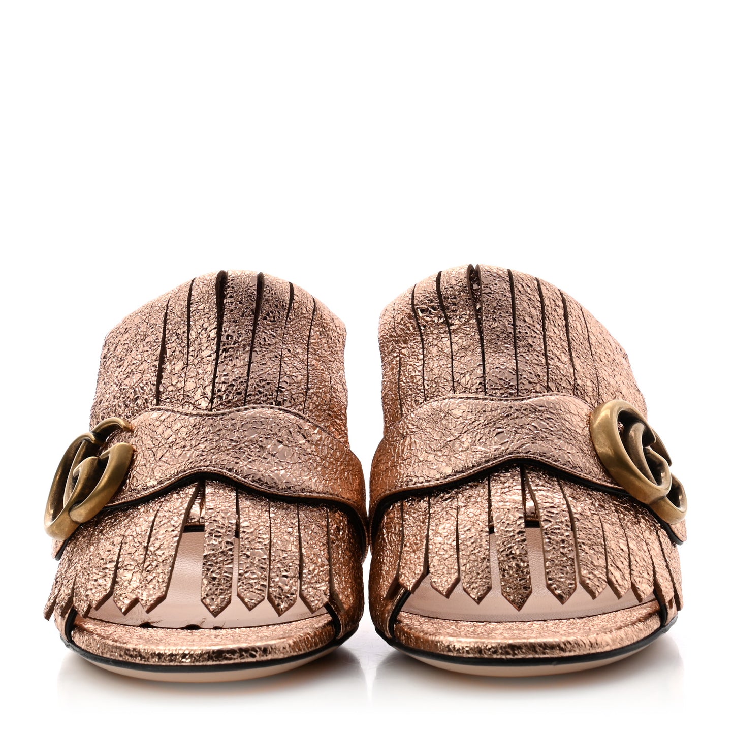 Galassia GG Marmont Fringe 75mm Slide Sandals 36 Salmone