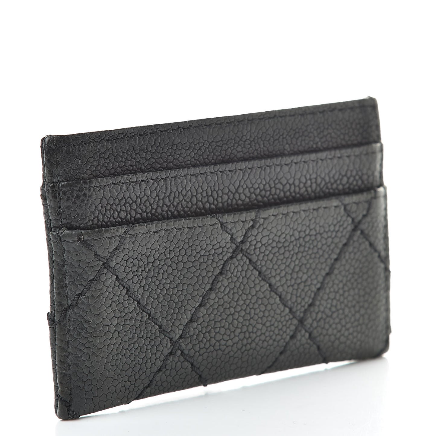 Caviar Quilted Stitched Card Holder Black