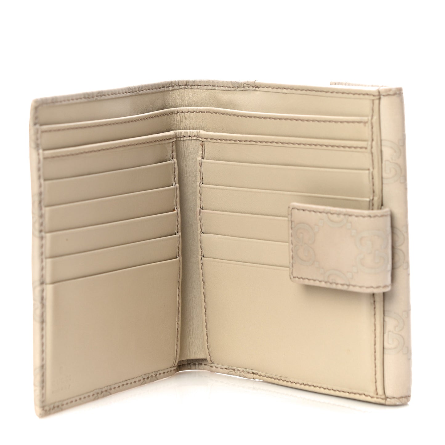 Guccissima Margaux Calfskin Metal Bar French Flap Wallet Mystic White
