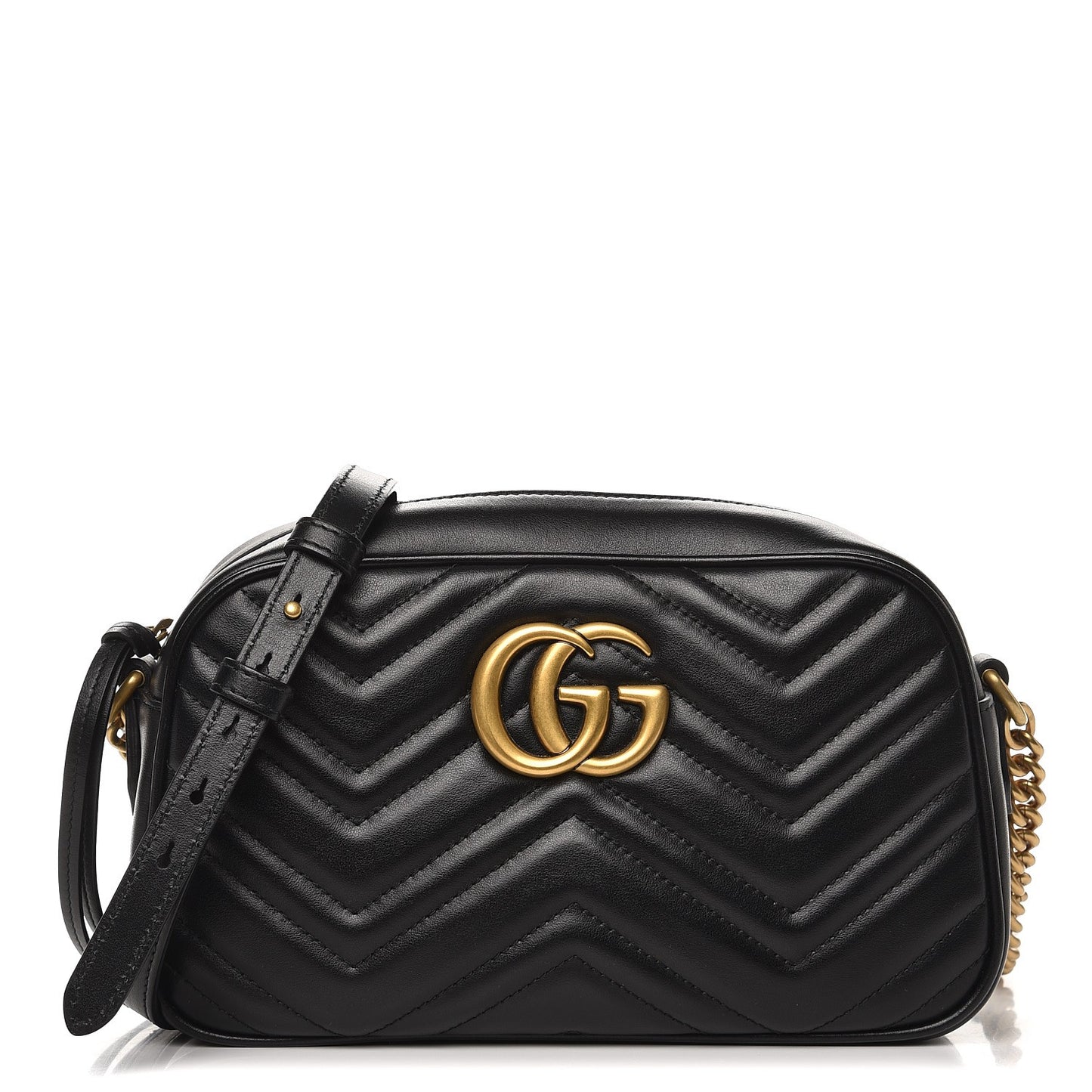 Calfskin Matelasse Small GG Marmont Chain Shoulder Bag Black